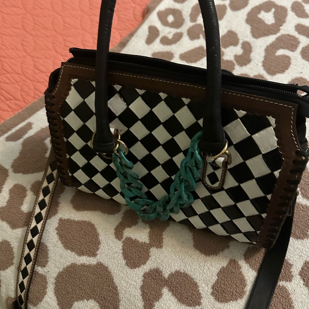 Black & White Checkered Satchel Handbag